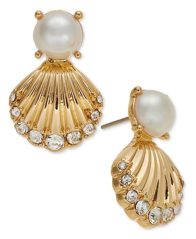 Charter Club Gold-Tone Pave Shell & Imitation Pearl Stud Earrings, Exclusively at Macy's