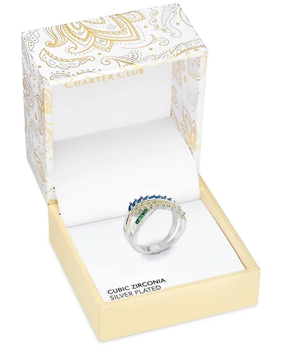 Charter Club Silver-Tone Multicolor Cubic Zirconia Bypass Ring, Exclusively at Macy's