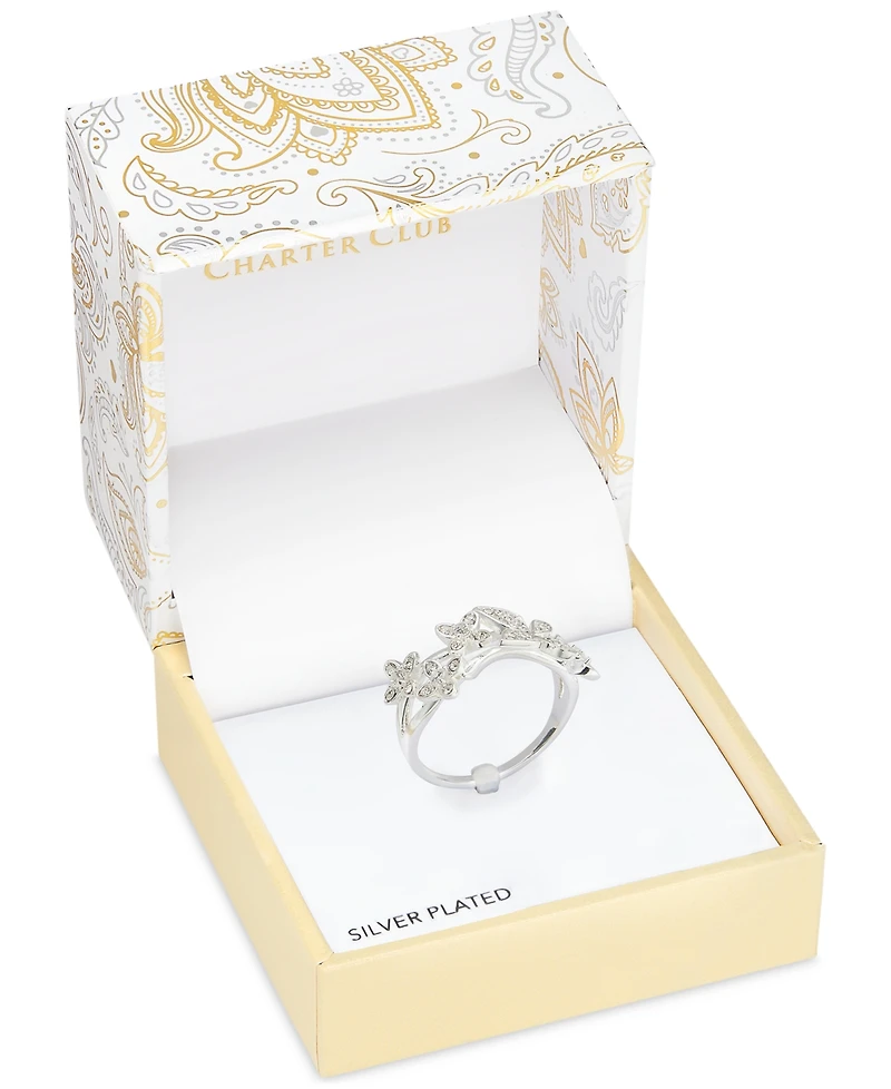 Charter Club Silver-Tone Cubic Zirconia Butterfly Split Band Ring, Exclusively at Macy's