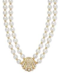 Charter Club Gold-Tone Pave & Imitation Pearl Double Strand Pendant Necklace, 16" + 2" extender, Exclusively at Macy's