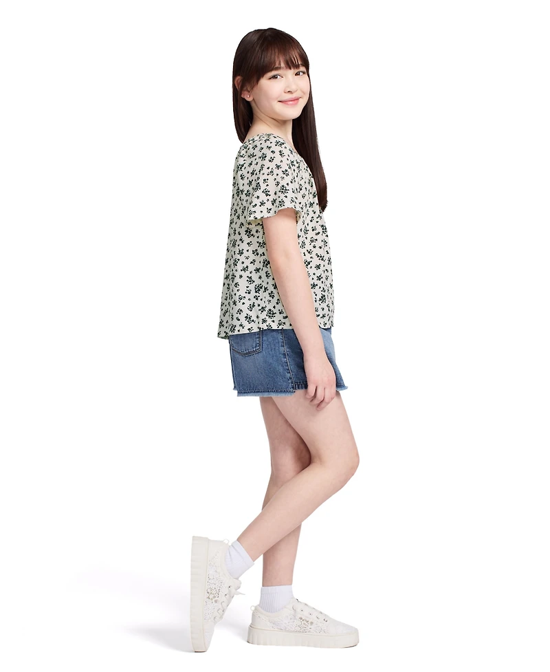 Calvin Klein Big Girls Floral Tie Front Short Sleeve Top