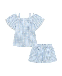 Kids Headquarters Toddler and Little Girls 2-Piece Daisy Gingham Drop Top Needle Knit Shorts Set