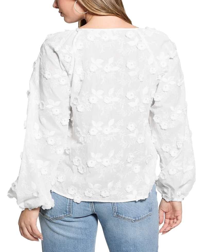 Guess Women's Textured Floral V-Neck Top