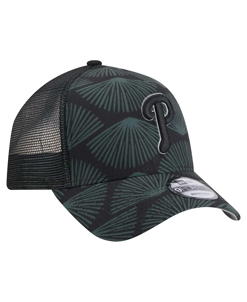 New Era Men's Black Philadelphia Phillies 9FORTY A-Frame Trucker Adjustable Hat