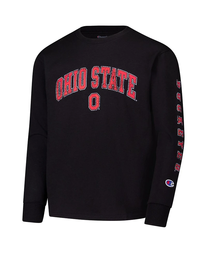 Champion Big Boys and Girls Black Ohio State Buckeyes Distressed Arch Over Logo Long Sleeve T-Shirt