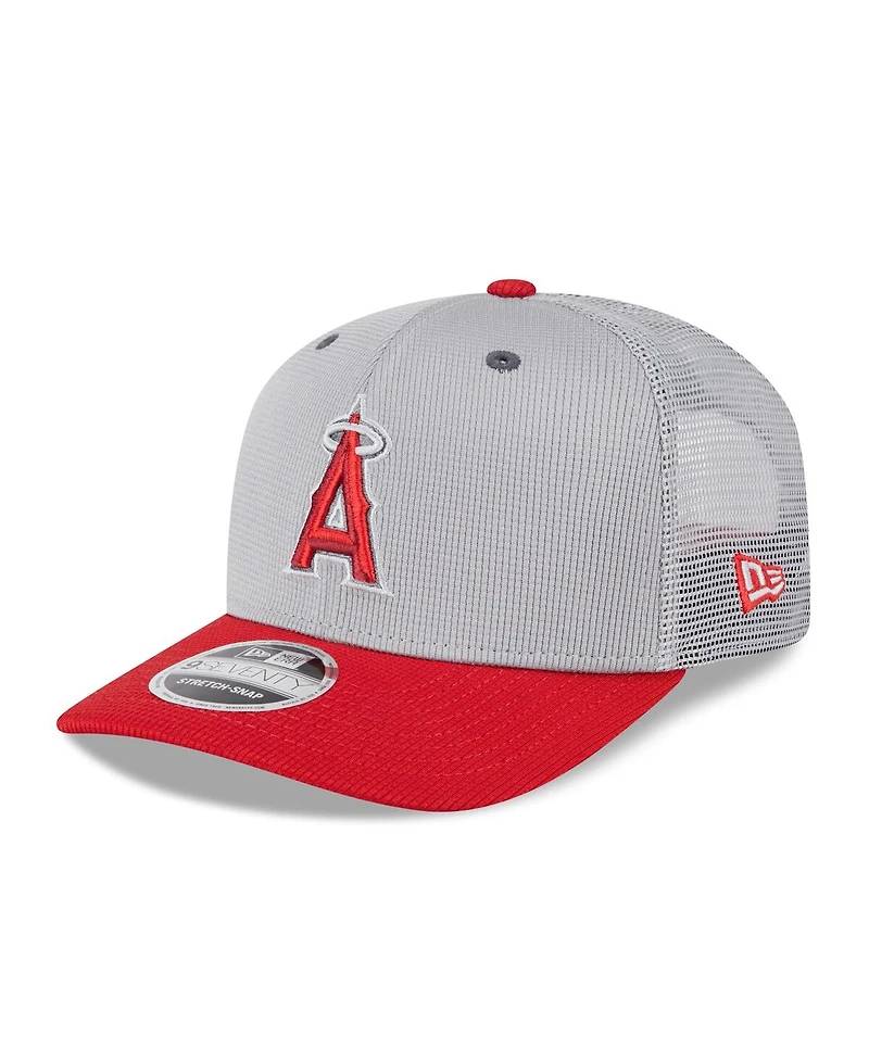 New Era Men's Gray/Red Los Angeles Angels 2025 Batting Practice 9SEVENTY Stretch-Snap Trucker Hat
