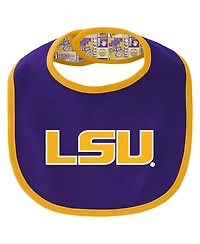 Outerstuff Baby Boys and Girls Lsu Tigers Dynamic Duo Bodysuit, Bib Cuffed Knit Hat Set