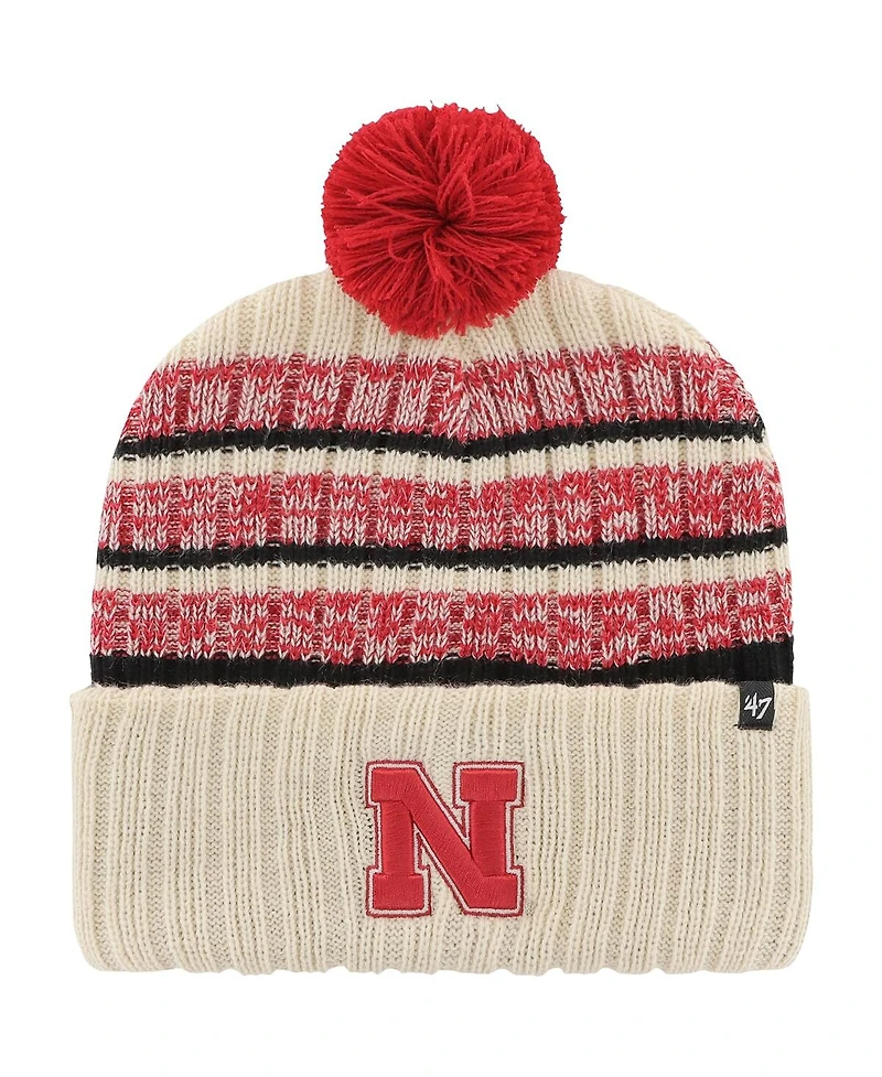 '47 Brand Men's Khaki Nebraska Huskers Tavern Cuffed with Pom Knit Hat