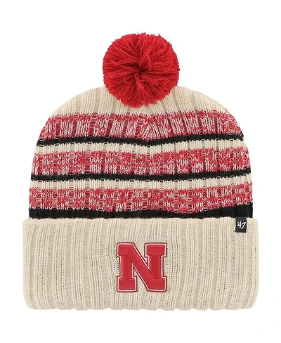'47 Brand Men's Khaki Nebraska Huskers Tavern Cuffed with Pom Knit Hat