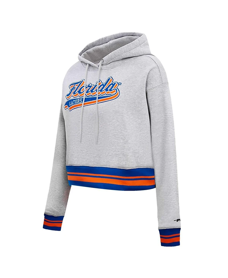 Pro Standard Women's Heather Gray Florida Gators Script Tail Fleece Cropped Pullover Hoodie