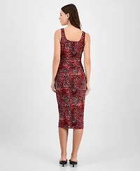 Bar Iii Women's Abstract-Print Mesh Ruched Midi Dress, Exclusively at Macy's