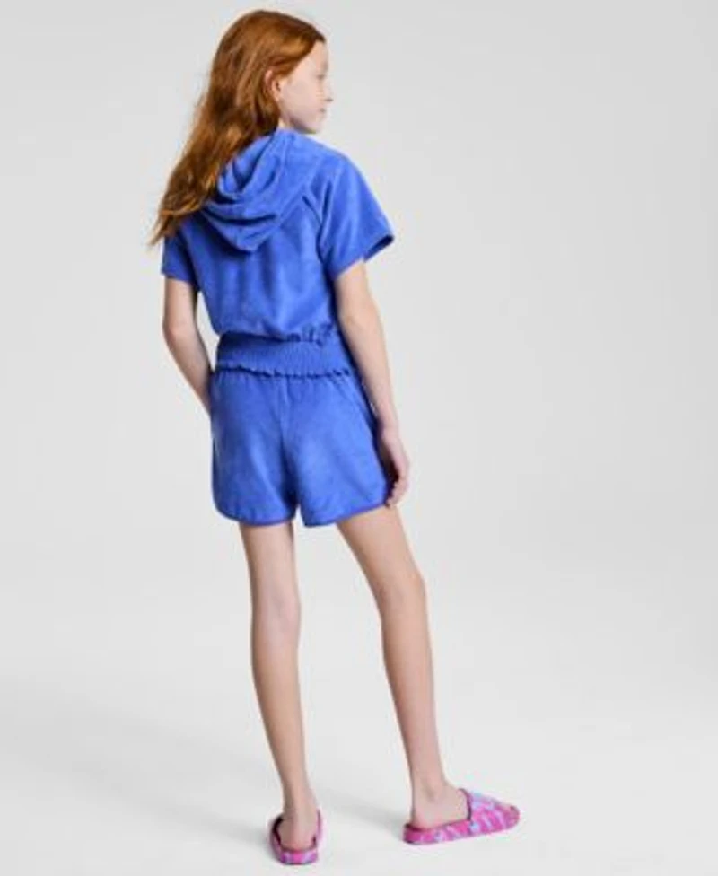 Champion Big Girls Terry Smocked Waist Pullover Hoodie Ruched Terry Pull On Shorts