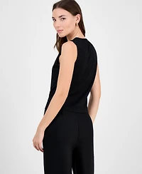 Bar Iii Women's Textured Knit V-Neck Button-Front Vest, Exclusively at Macy's
