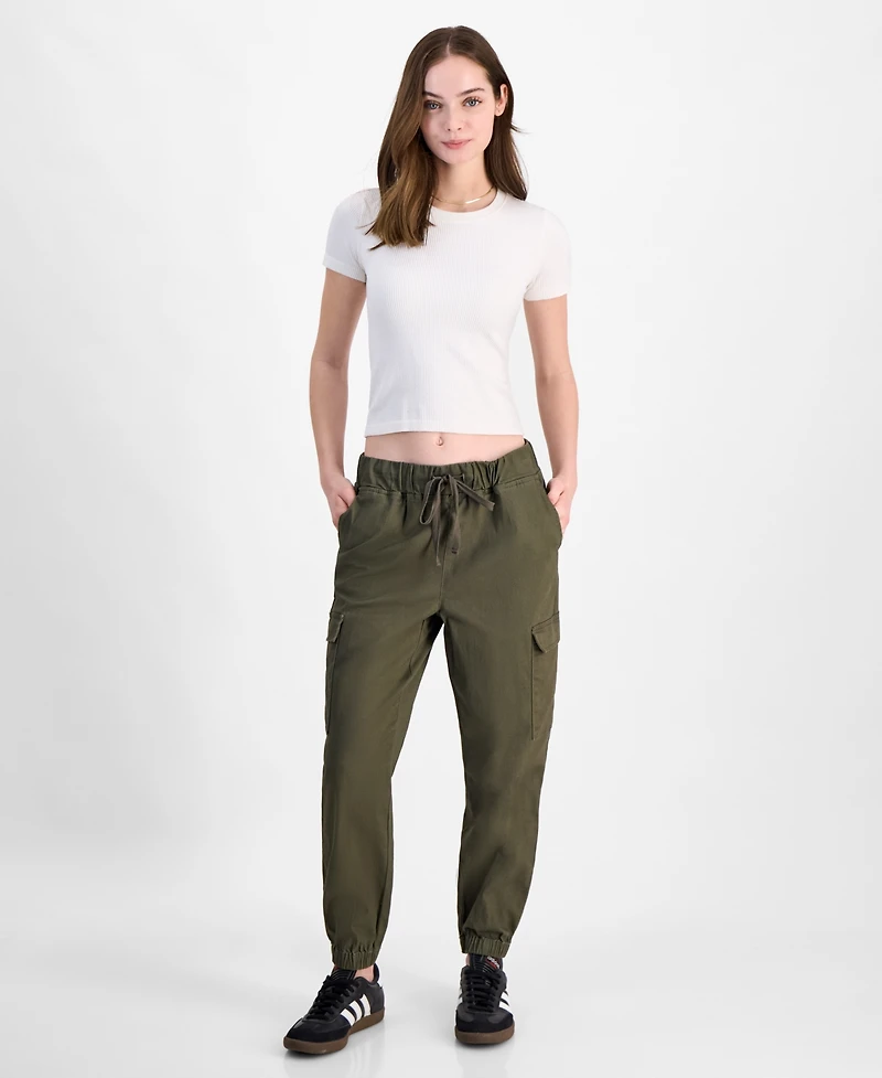 Tinseltown Juniors' High Waisted Pull On Utility Jogger Pants