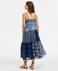 Lucky Brand Women's Patchwork Printed Sleeveless Tiered Midi Dress