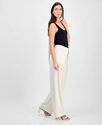 Bar Iii Women's Crepe High Rise Pleated Wide-Leg Pants, Exclusively at Macy's