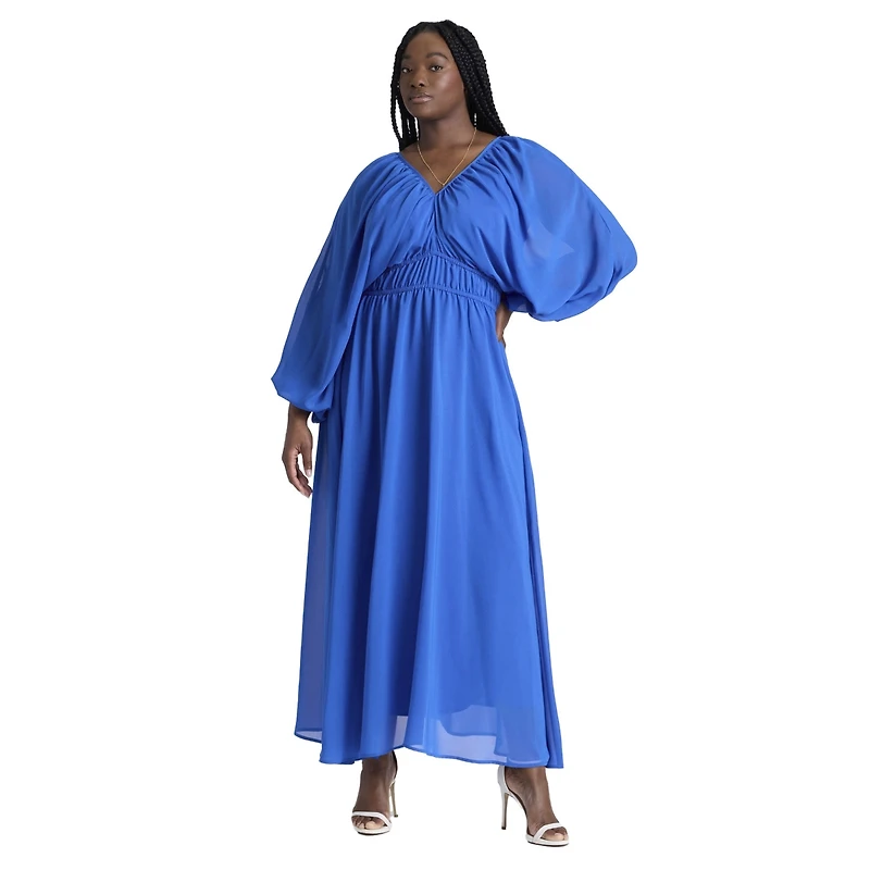 Eloquii Women's Plus Size Chiffon Balloon Sleeve Maxi Dress