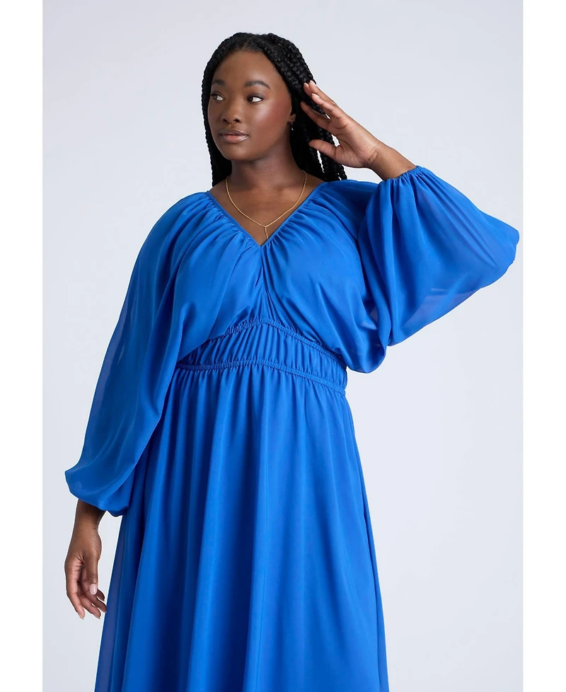 Eloquii Women's Plus Size Chiffon Balloon Sleeve Maxi Dress