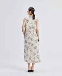 Reistor Women's Front Twist Midi dress Black Florals