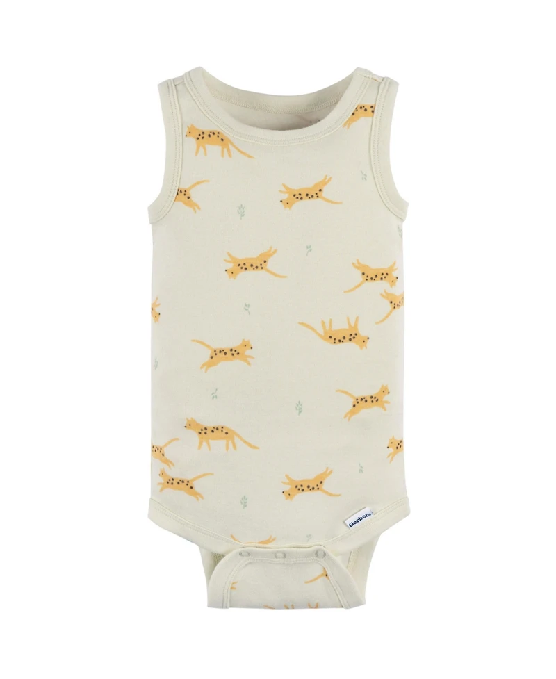 Gerber Baby Neutral Ivory Safari Sleeveless 4-Pack Onesies Bodysuits