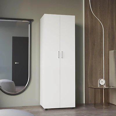 London Armoire, Two Shelves, Rod, Double Door Cabinet Armoire, White