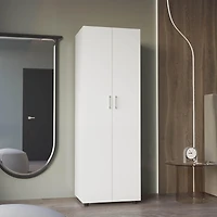 London Armoire, Two Shelves, Rod, Double Door Cabinet Armoire, White