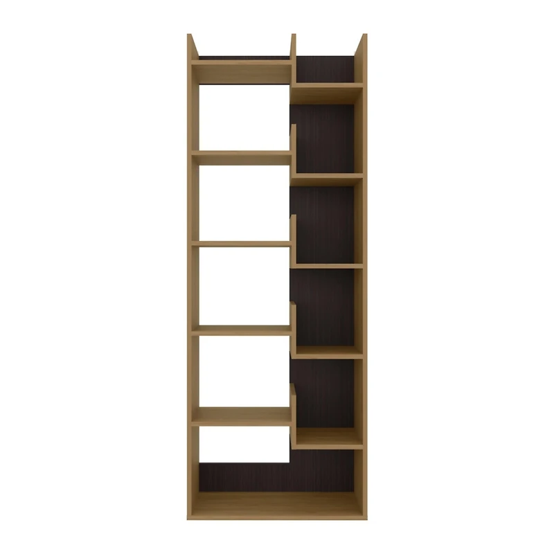 Hoodsport Bookcase, 11 Shelves, Natural Oak / Black Wengue
