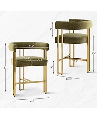 Set of 2 Counter Height Stools, 25" Upholstered Chairs with Gold Metal Legs, Curved Back & Armrests-Maison Boucle