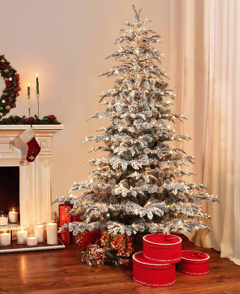Puleo 7.5FT Pre-lit Arctic Fir Flocked Artificial Christmas Tree