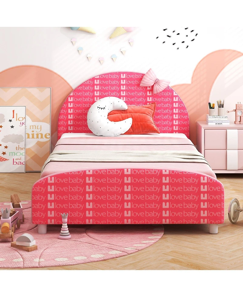 Wood Upholstered Twin Bed Platform with Slat Support
