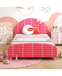 Wood Upholstered Twin Bed Platform with Slat Support