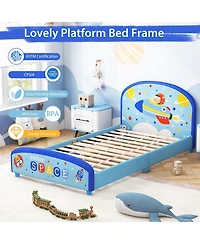 Wood Upholstered Twin Bed Platform with Slat Support