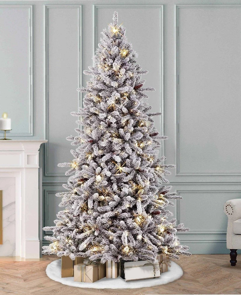Puleo 6.5FT Pre-Lit Flocked Birmingham Fir Artificial Christmas Tree