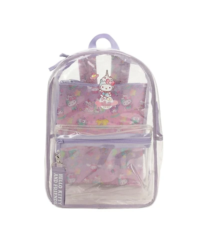 Hello Kitty & Friends Character Print 16.5" Clear Glitter Backpack