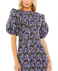 Mac Duggal Women's Bubble Sleeve Brocade Mini Dress