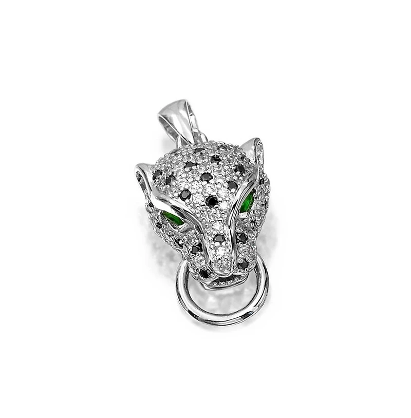 Bling Jewelry Art Deco Style Panther Pendant Necklace with Green Eye Cz Cubic Zirconia