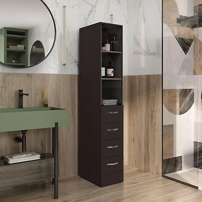 Magna Linen Cabinet, Three Shelves, Four Drawers, Black