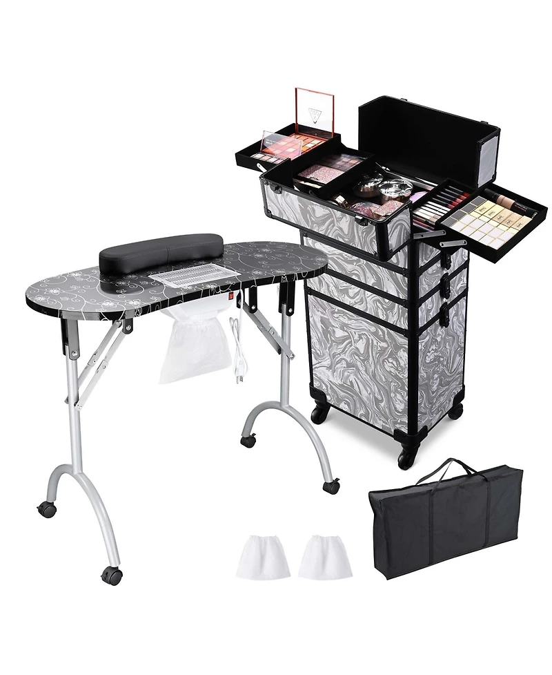 Byootique Folding Manicure Nail Table 4in1 Rolling Makeup Train Case Cb Dusk