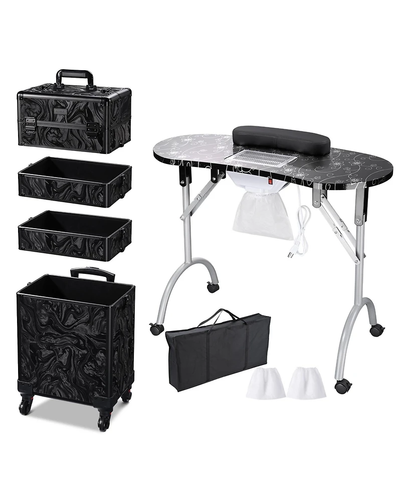 Byootique Folding Manicure Nail Table 4in1 Rolling Makeup Train Case Cb Dusk