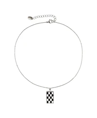 Bay Enamel Checker Necklace Black/White/ Silver