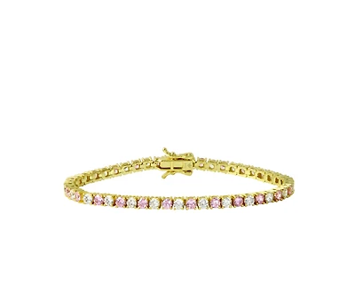 Etoielle Gold Tone Simulated Pink Sapphire and Alternating Cz Tennis Bracelet