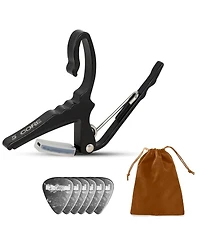5Core Capo Acoustic Electric Guitar String Clip + 6Pcs Picks Celluloid Carry Bag - Al Blu