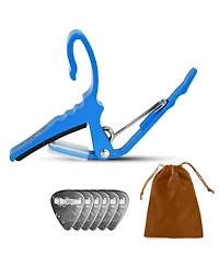 5Core Capo Acoustic Electric Guitar String Clip + 6Pcs Picks Celluloid Carry Bag - Al Blu