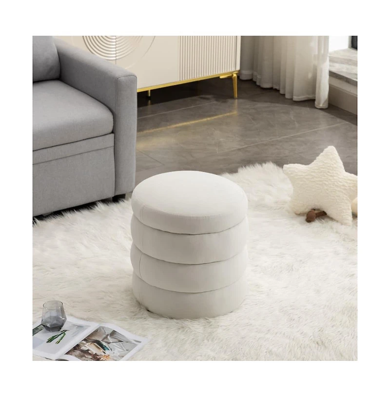 Velvet Upholstered Round Ottoman, Soft Footrest Stool, Elegant Accent for Living Room & Bedroom-The Pop Home