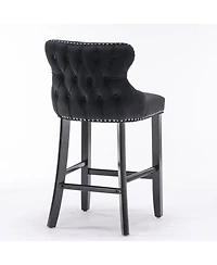 Set of 2 Velvet Counter Height Stools, 26.7" Upholstered Wingback Chairs with Button Tufted Backrest for Kitchen Island-The Pop Home