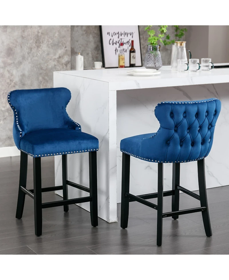 Set of 2 Velvet Counter Height Stools, 26.7" Upholstered Wingback Chairs with Button Tufted Backrest for Kitchen Island-The Pop Home