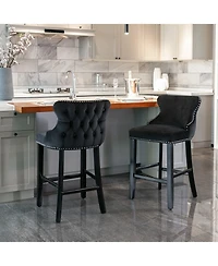 Set of 2 Velvet Counter Height Stools, 26.7" Upholstered Wingback Chairs with Button Tufted Backrest for Kitchen Island-The Pop Home