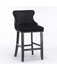Set of 2 Velvet Counter Height Stools, 26.7" Upholstered Wingback Chairs with Button Tufted Backrest for Kitchen Island-The Pop Home