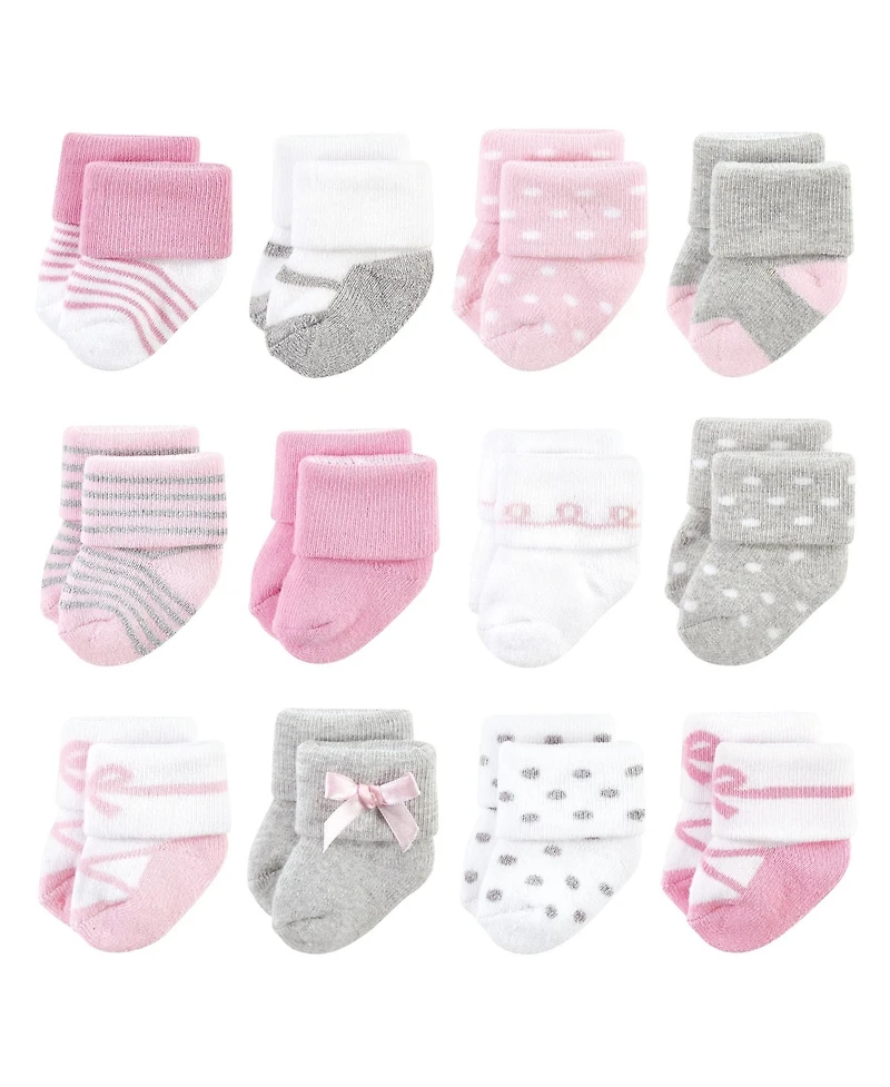 Little Treasure Baby Girls Everyday Comfort Terry Socks 12 Pack