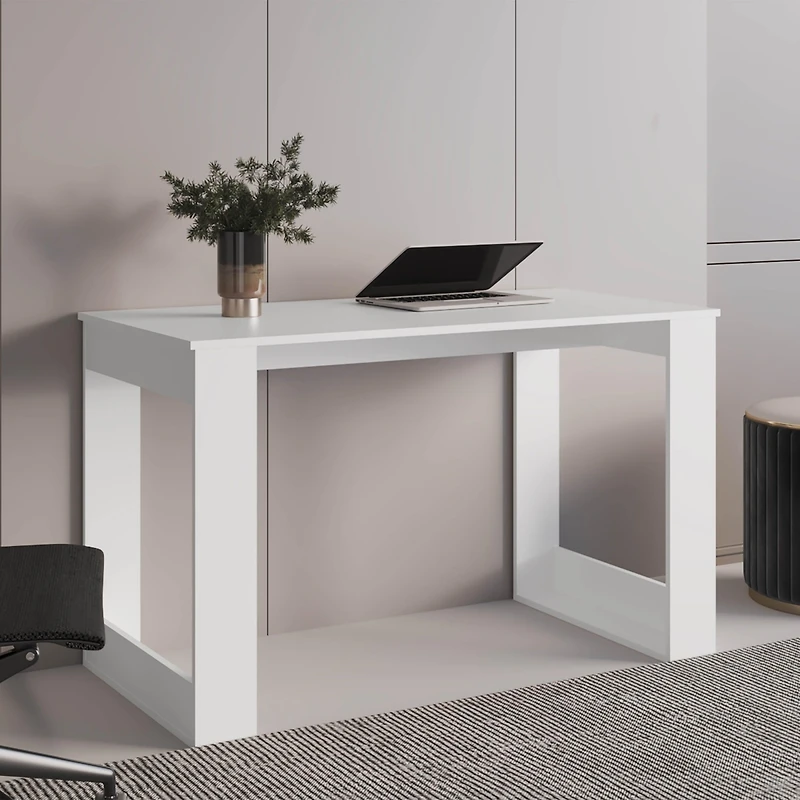 Melb Writing Desk with Ample Workstation and Sturdy Legs, White
